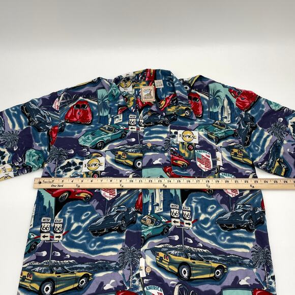 ISLAND COLLECTION Shirt Tropical Car Print Button-Up Aloha Shirt Men's Sz L - Picture 5 of 6